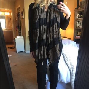 Black & Tan Metallic Stripe Zip Detail Scarf